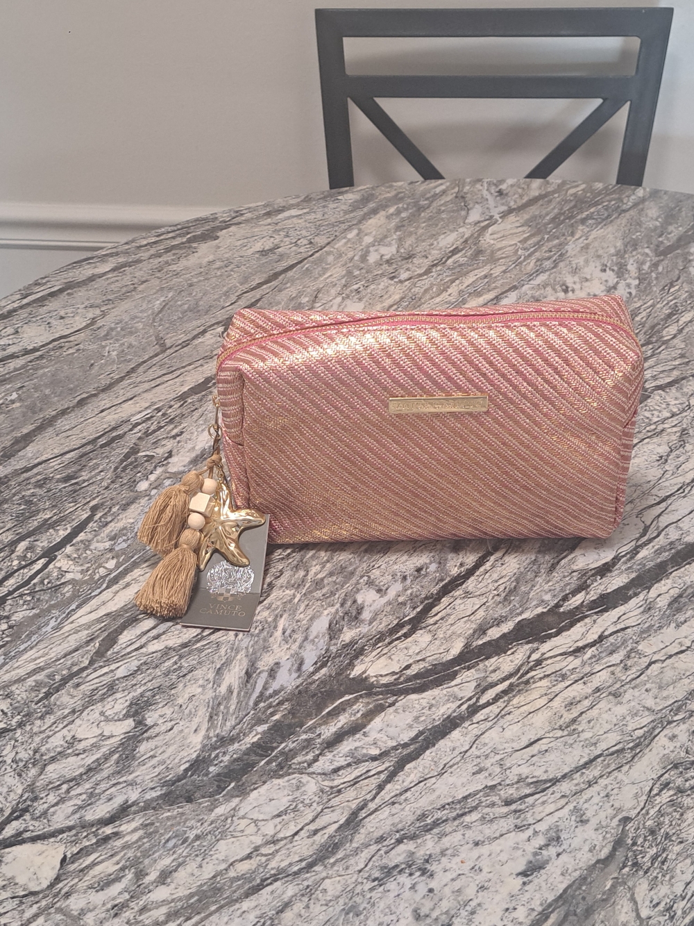 Vince Camuto Rose Gold Metallic Cosmetic Pouch with Tassel Charm Zipper - Picture 5 of 5